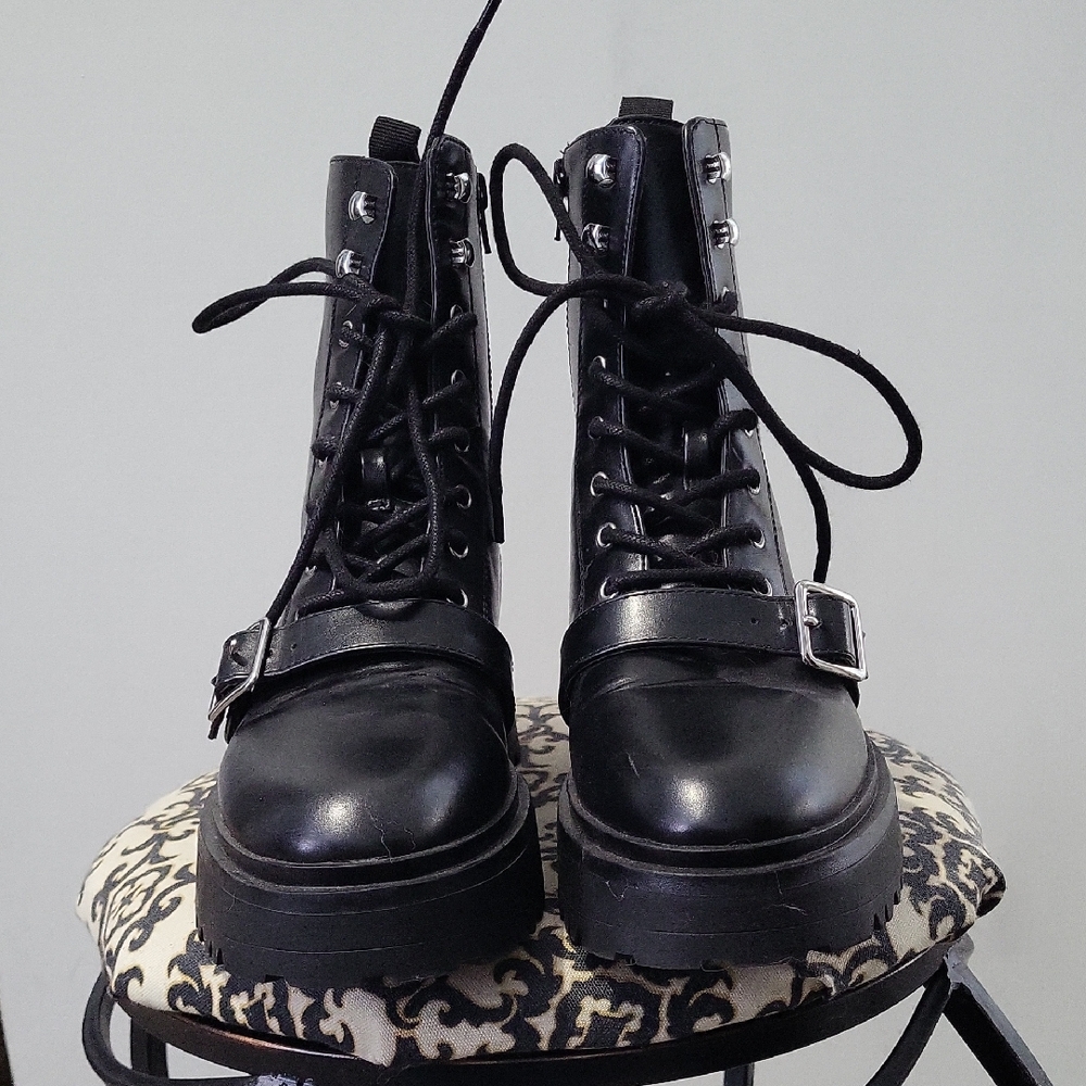Mix No. 6 Black Moto Lace-Up Boots